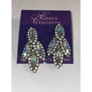 NWT Vintage Cathy's Concepts Aurora Borealis Rhinestone Dangle Drop Earrings A81